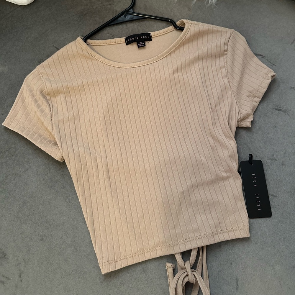 Nude cross back backless crop top